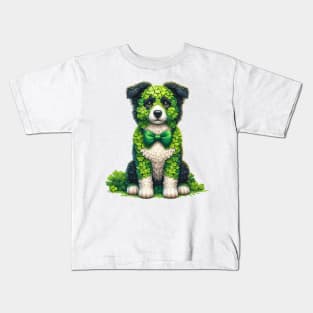 Clover Border Collie Dog St Patricks Day Kids T-Shirt